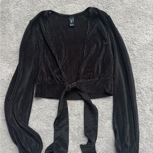 Windsor Black Pleated Tie-Front Blouse